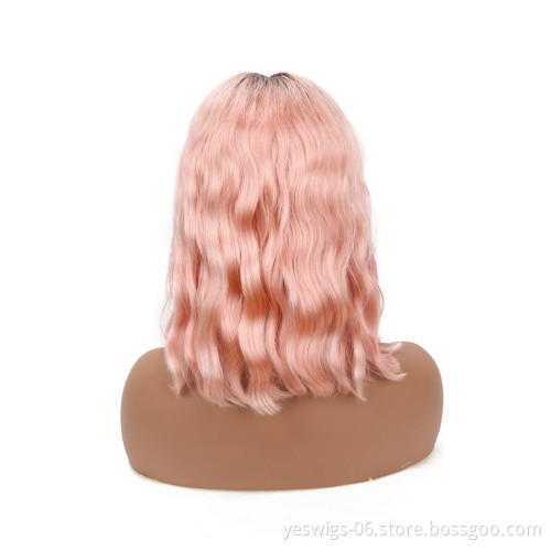 Ombre Color 1b/Pink Body Wave Lace Front Bob Wig Unprocessed Peruvian Virgin Hair Short Bob Transparent HD Lace Frontal Pink Wig